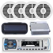 Pyle Marine Boat MP3 USB AM/FM Radio 4 New Speakers 400W Amp Cover W/Antenna