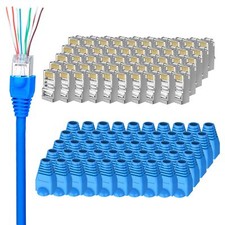 50 Pack Cat 6 Shielded Pass Through RJ45 Connectors with RJ45 Boots Set