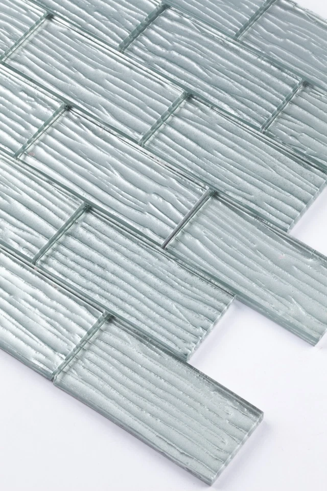 Azulejo decorativo de metro de vidrio con patrón de grano de madera 2x4 para pared cocina baño Foto 3 de 4