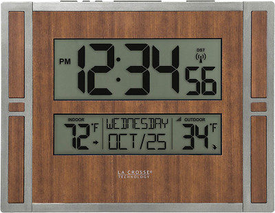 BBB86088 Atomic Digital Wall Clock with Indoor & Outdoor Temperature