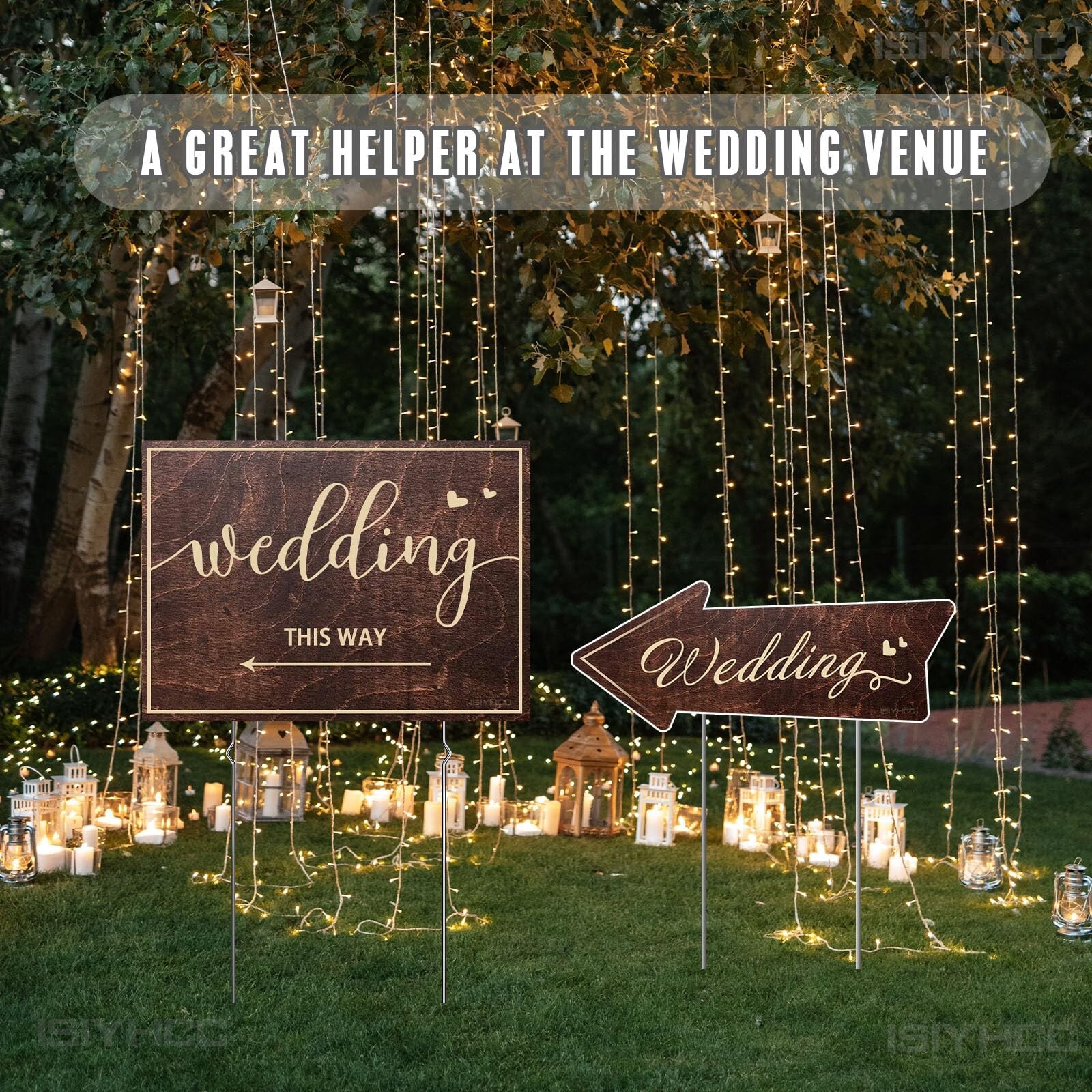 9-Piece Wedding This Way Sign Kit, Double-Sided Wooden Wedding Direction Arro...