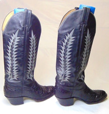 Tony Lama Black Genuine Leather Reptile Embroidered Western Boots 5.5B