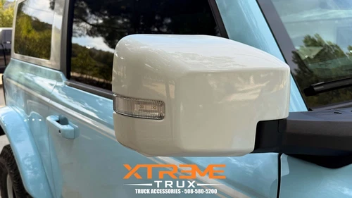 Painted Oxford White YZ Mirror Covers for 21-26 Ford Bronco Turn Signal