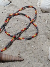 Milos Halskette; selbstgemacht, Glasperlen, Modeschmuck; grau, gelb, orange, rot