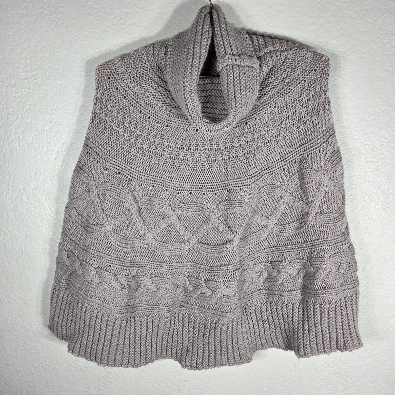 Witchery Knit Turtleneck Poncho Sweater One Size 100% Merino Wool Gray Womens