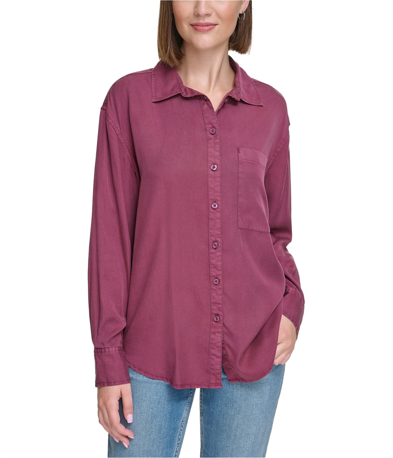 ALTRA Camicia donna Calvin Klein tinta unita fidanzato con bottoni ltpasred M