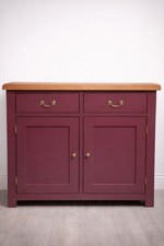 Burgundy Painted Sideboard with Solid Oak Top| Vintage Storage Cabinet