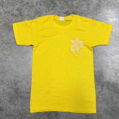 Vintage Screen Stars Shirt Mens Small Yellow Ski Ober Gatlinburg Graphic Tee 80s