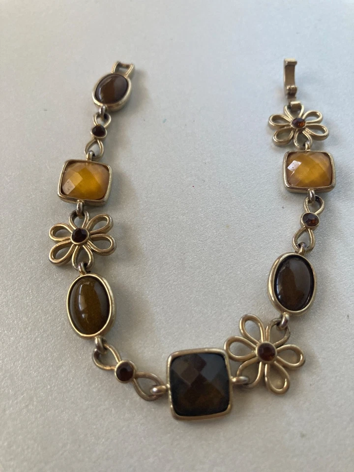 Pulsera Tono Tierra Color Otoño Marrón y Amarillo Tono Oro Motivos Florales Foto 2 de 4