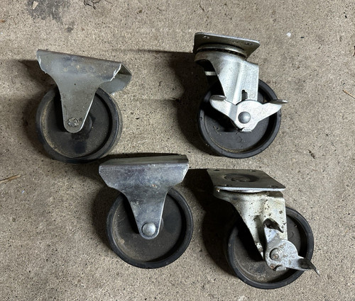 Set of 4 Metal Rubber Caster Wheels, Used