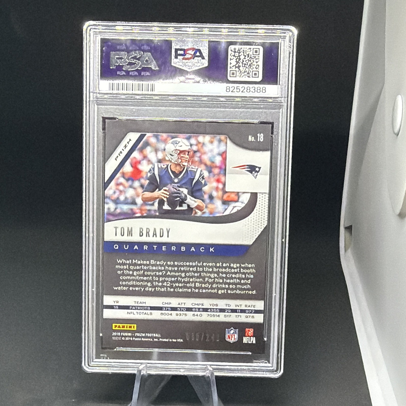 Panini 2019 Prizm Tom Brady #18 Orange Prizm /249 PSA 10 New England Patriots view 2