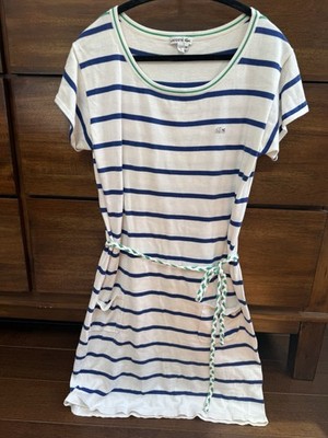 Lacoste Women's 44 White/Blue/Green Striped T-Shirt Dress Cotton Pockets