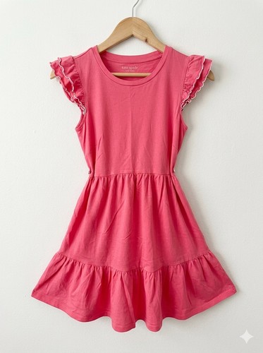 Kate Spade New York XS Pink Tiered Mini Dress Flutter Ruffle Sleeve Trapeze