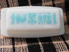 Vintage PYREX Turquoise Amish Butter Dish Lid Milk Glass Butter Print 28