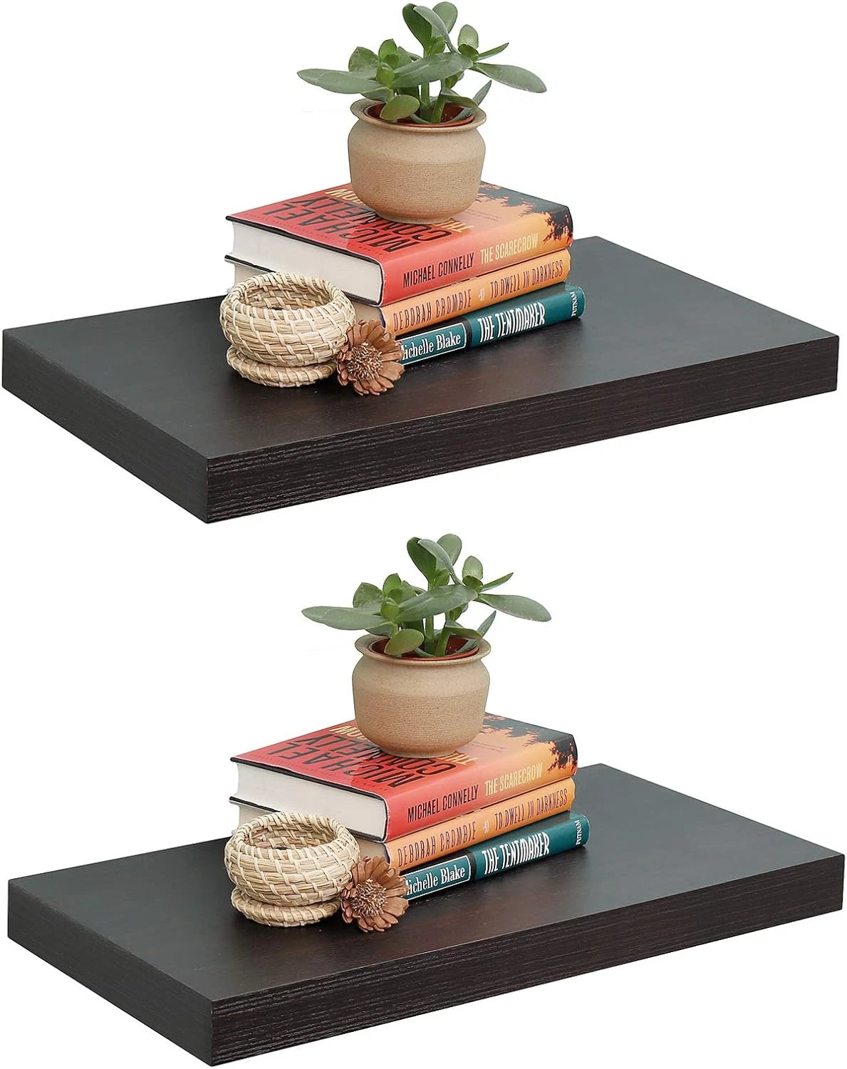 Espresso Floating Wall Shelves 2 Pack - 12" Deep, 24" Long for Any Room