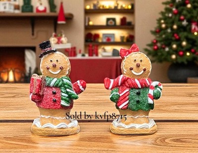 Gingerbread Glitter Set 2 Pc  4  Resin Figurine Christmas Decor Peppermint Tree