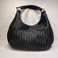 Cole Haan Village Weave Hobo Bag Black Leather Woven Shoulder Bag