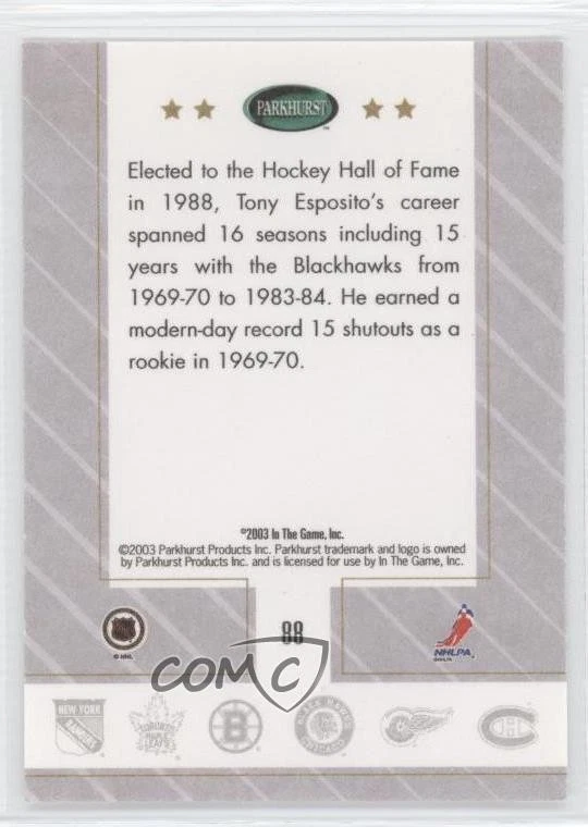 2003 Original Six Chicago Blackhawks Enshrined Spring Expo /10 Tony Esposito HOF - Image 2 of 2