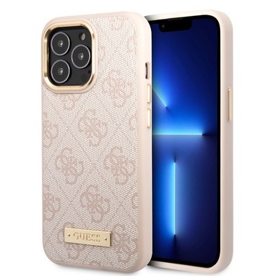 Guess Hülle für iPhone 13 pro/13 Hülle Rosa hard Case 4G Logo Plate MagSafe