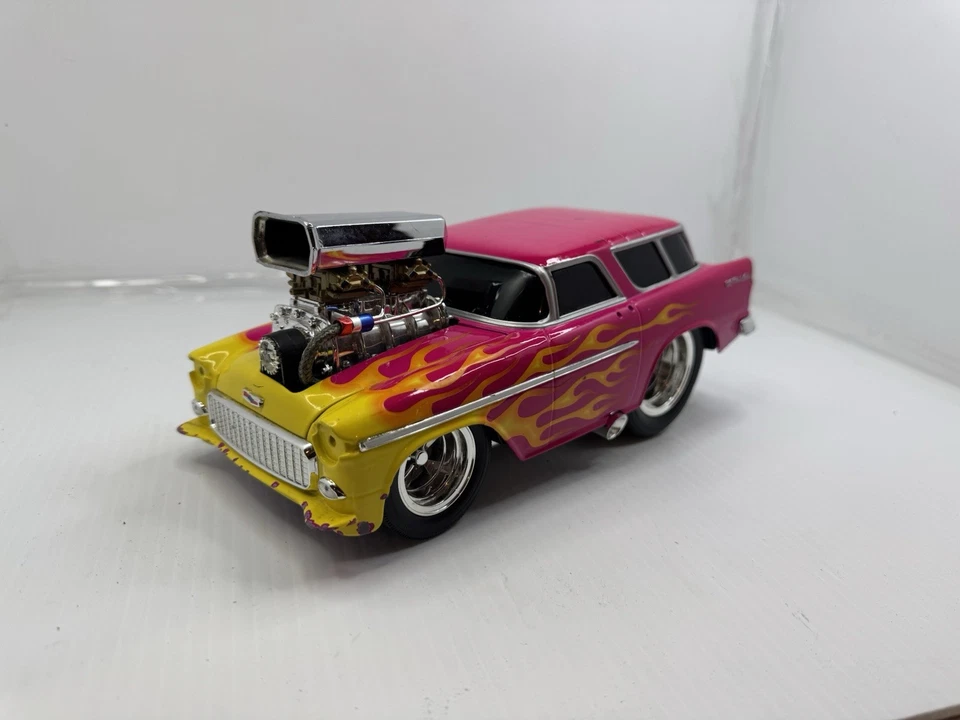 Funline 2002 Vintage Die-cast Hot Rod 1950 Bel Air With Yellow Flames Purple 11" - Image 2 of 4