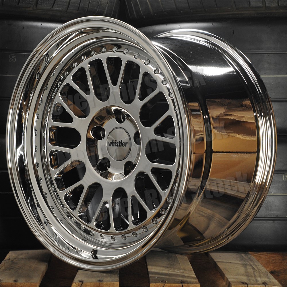 WHISTLER SK1 17x9 5x114.3 +25 OFFSET PVD CHROME MESH SILVER RIVET