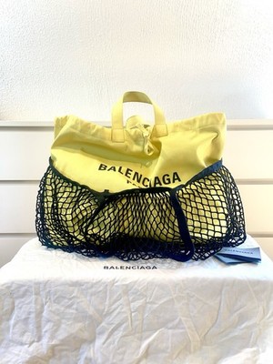 Original Balenciaga Tasche 24/7 Tote bag Netz Mesh Canvas yellow black large rar
