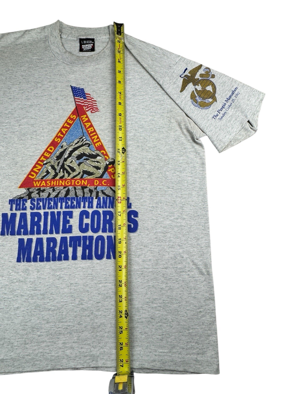 VTG The 17Th Annual Marine Corps Marathon T-Shirt Gray Large 1992 Washington DC