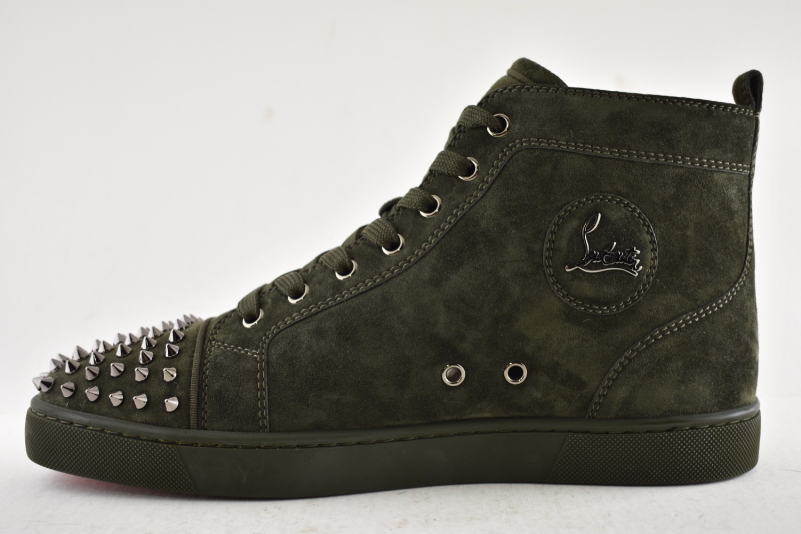 Christian Louboutin Lou Spikes Flat Tyrol Green Suede High Top Sneaker 42.5 9.5 image 10