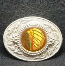 WG13113 AMAZING VINTAGE 1970s   NATIVE AMERICAN INDIAN   ARTWORK BELT BUCKLE