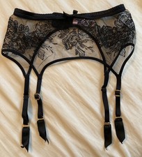 Agent Provocateur Black Mesh Embroidered Floral Garter Belt W/ Gold Hardware 2 