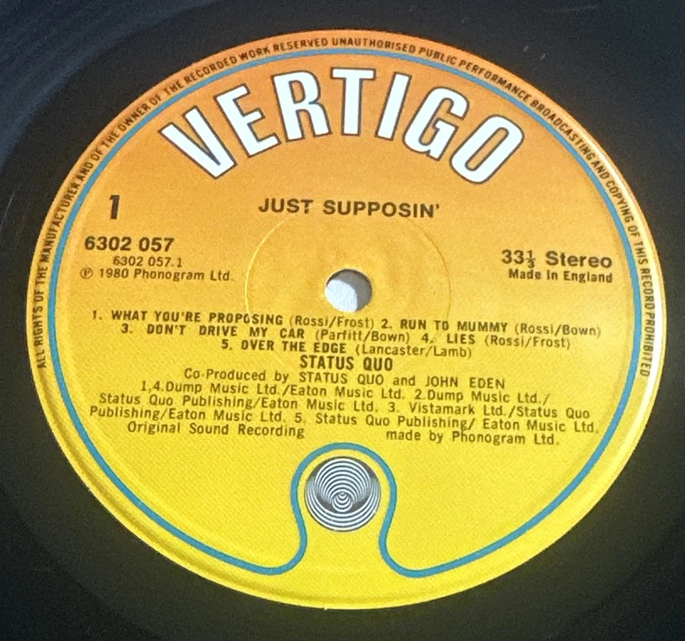 Status Quo Just Supposin’ Vinyl LP Album Record 6302 057 EX/VG+ Condition - Image 4 of 4