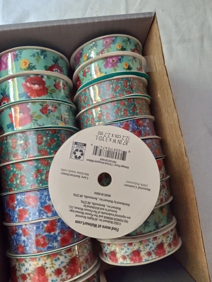 LOT OF 20 Pioneer Woman Grosgrain Ribbon 2 sizes 5/8"Wx3yrd & 7/8"x3yrd Fabric - Image 2 of 2