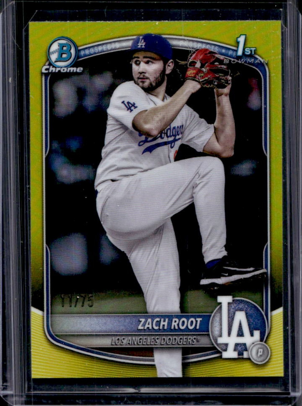 2025 Bowman Draft Zach Root Chrome Yellow Refractor 1st Prospect #/75 Dodgers