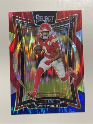 2024 Panini Select - Concourse Xavier Worthy #32 Red & Blue Shock Prizm (RC)