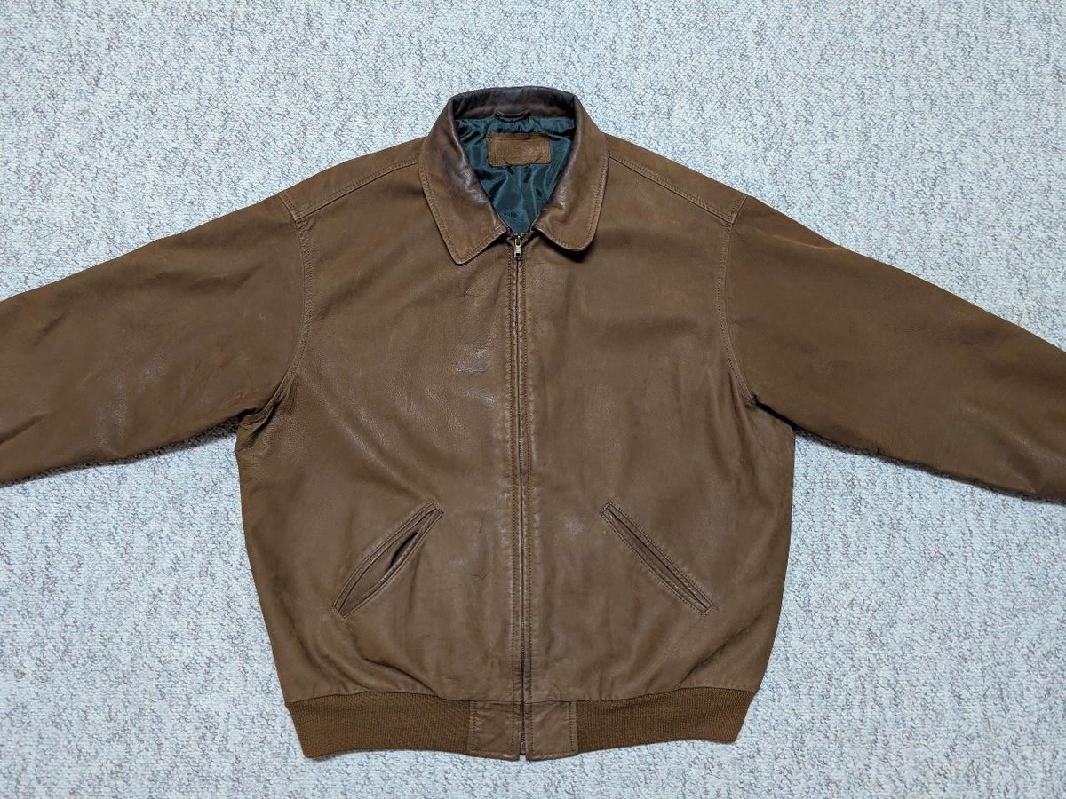 vintage LL BEAN leather BOMBER jacket 2XL brown PATINA broke-in
