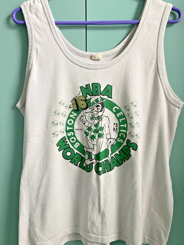 VTG MEN'S 1986 NBA BOSTON CELTICS SWEET 16 WORLD CHAMPS LG GRAY TANK TOP - Afbeelding 1 van 5