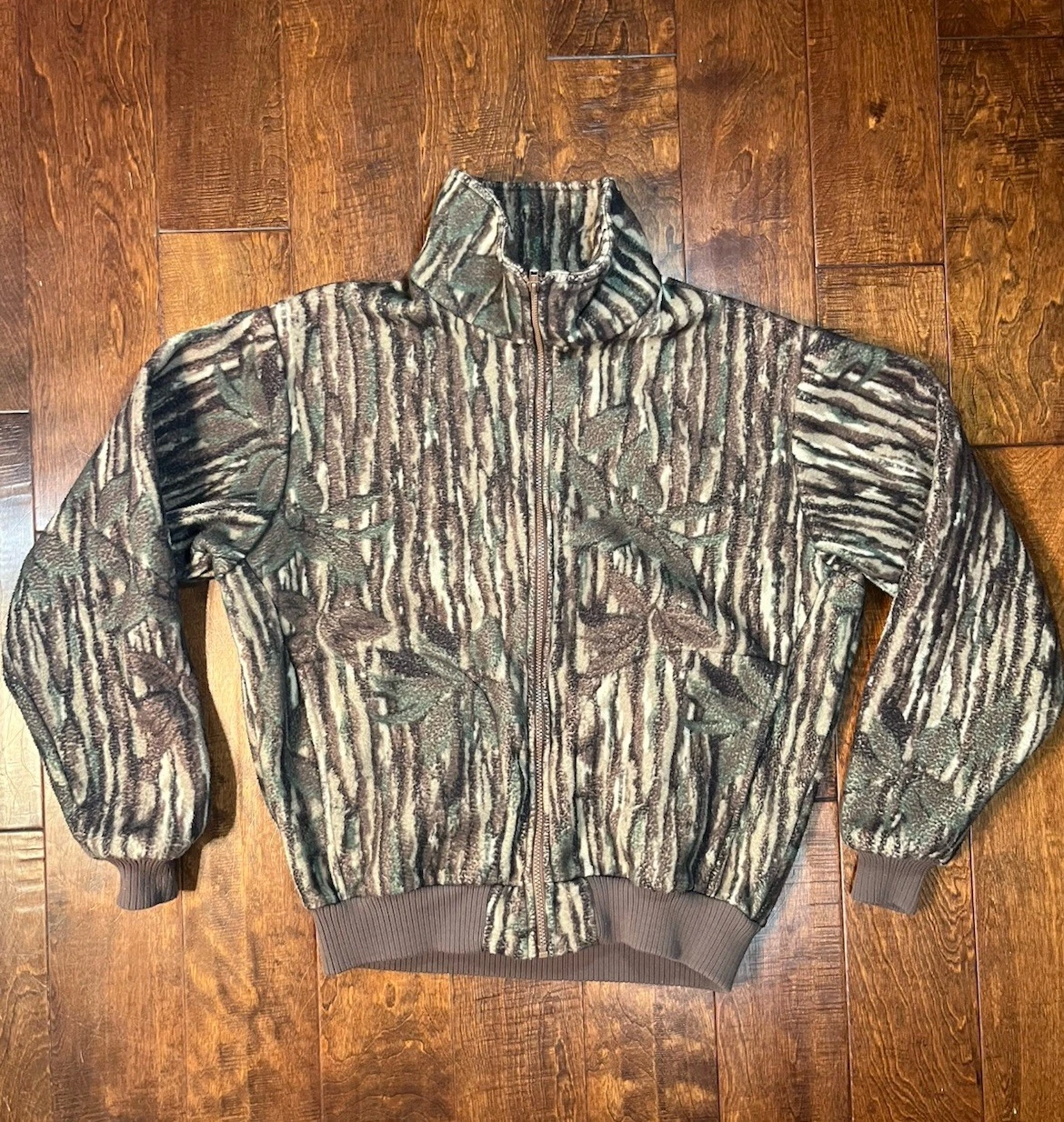 Riverwear Polartec Fleece Camo Jacket Men Full Zip Outdoor Deep Pile L/XL USA