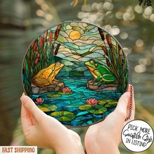 Frog Pond Stained Glass Suncatcher, Nature Window Decor Gift for Frog Lovers