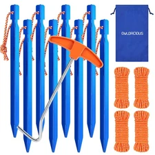 7 Inch Ultralight Aluminum Tent Stakes 8Pcs – Includes 4X 10ft Guylines Pulle...