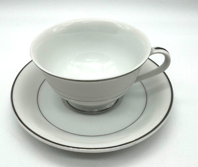Harmony House MARY Cup & Saucer White Platinum Trim #3835 Vintage Made Japan