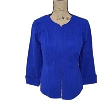 Chico's Cobalt Blue Textured Knit Open Front Blazer Jacket Career Office small