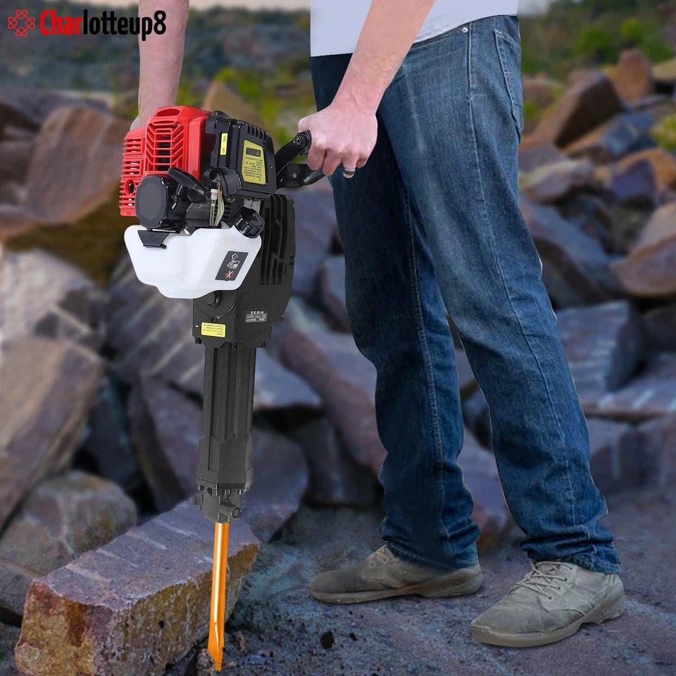 52cc Gas-Powered Demolition Jack Hammer Concrete Breaker Drill 1900W w/2 Chisels - Image 2 of 4
