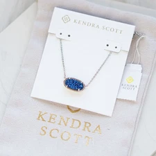 Kendra Scott Elisa Silver Pendant Necklace in Blue Drusy