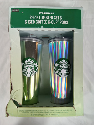 Starbucks 2-pk 24 Oz Tumbler Set with 6 Iced Coffee K-Cup Pods for Keurig