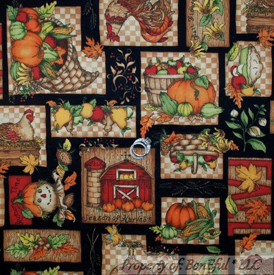 BonEful Fabric FQ Cotton Quilt Thanksgiving Farm Fruit Turkey Patchwork ...