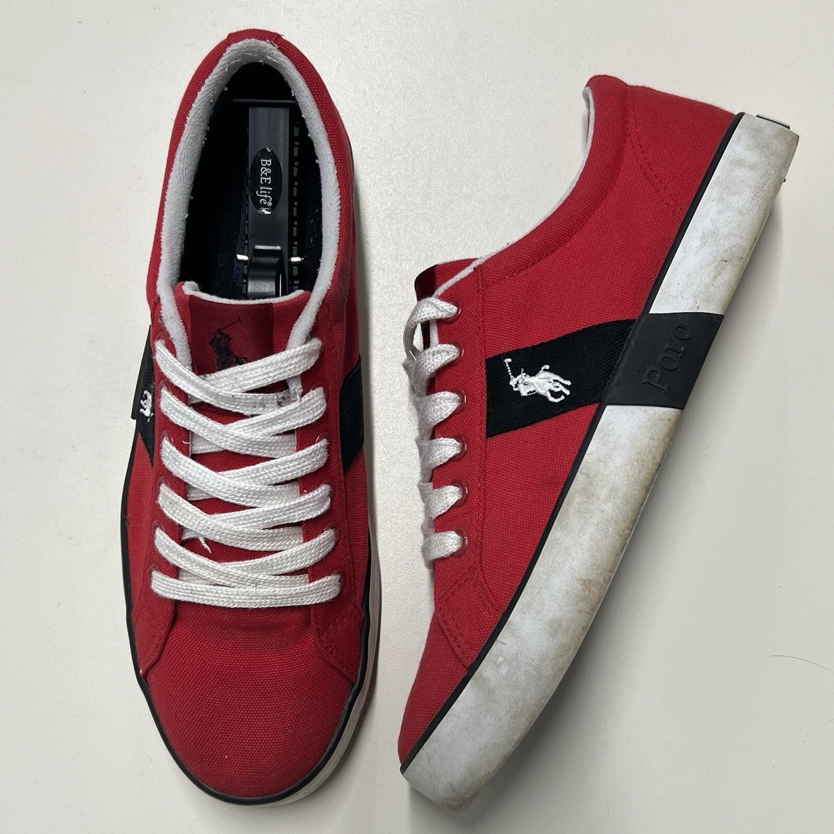 POLO RALPH LAUREN Giles Men's 10 Low Top Canvas Sneaker Red White
