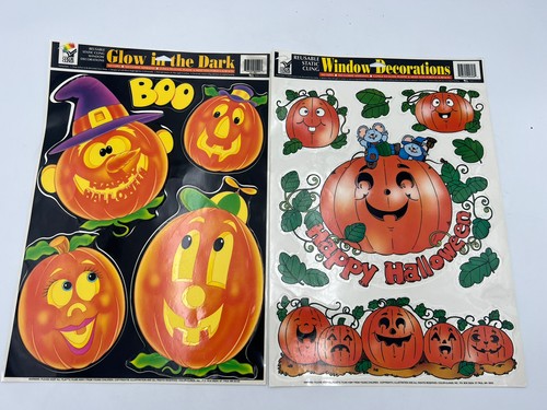 Vintage Color Clings Halloween Fall Window Decoration Glow In Dark 2 Lot Reuse