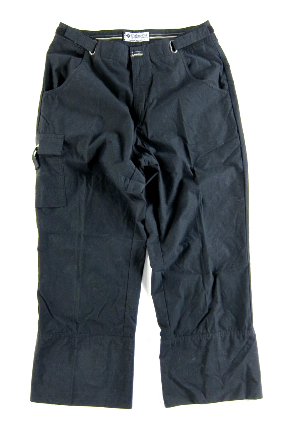 VTG Columbia Cotton Black Pocket Cinch Waist Capri Wide Leg Pant Women 10