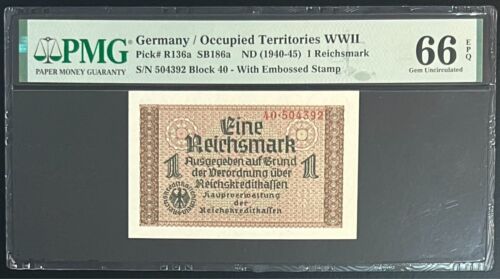 GERMANY / OCC. TERRITORIES WWII PICK# R136a ND (1940-45) 1 REICHSMARK PMG66EPQ