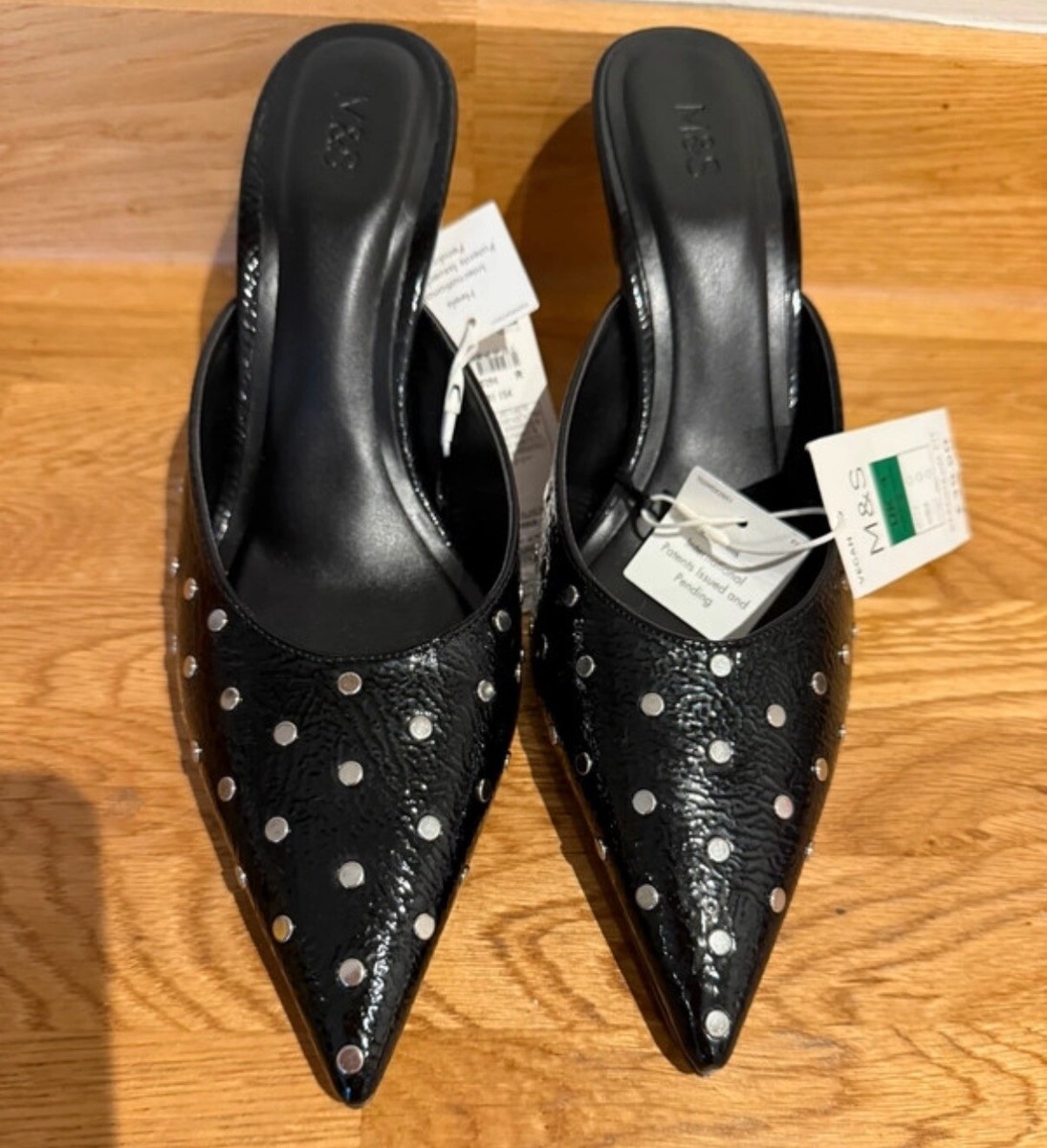 Bnwt ladies M&S insolia vegan black mules with stud detail design
